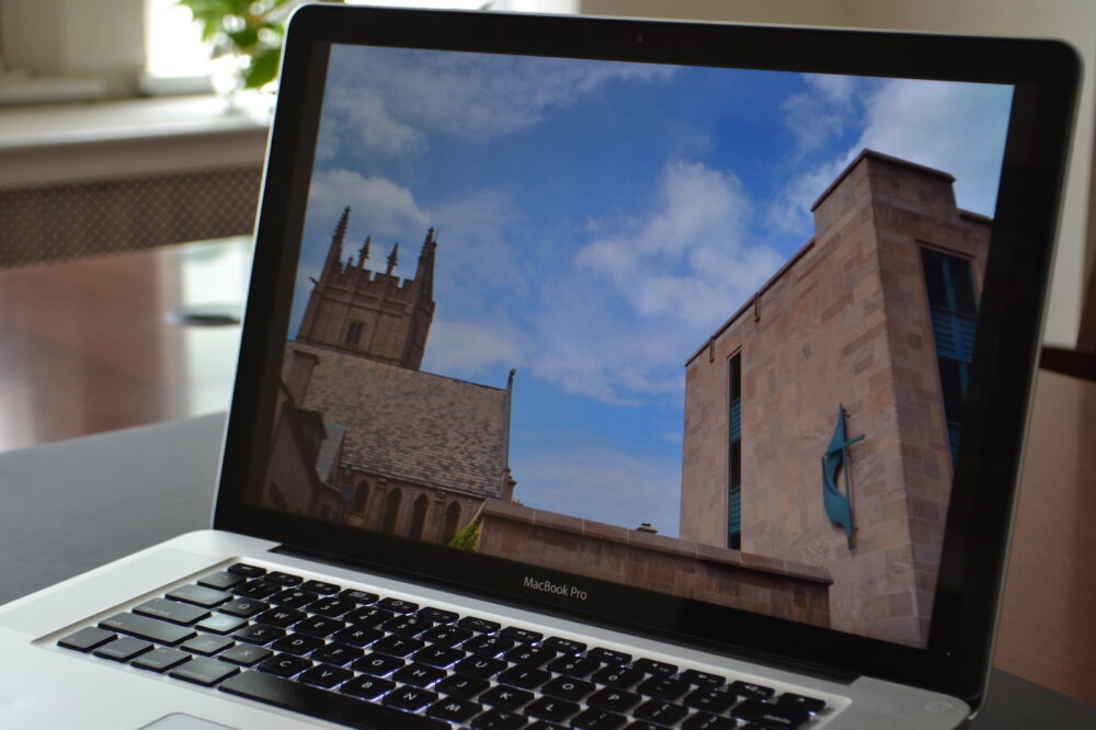 laptop with a garrett background