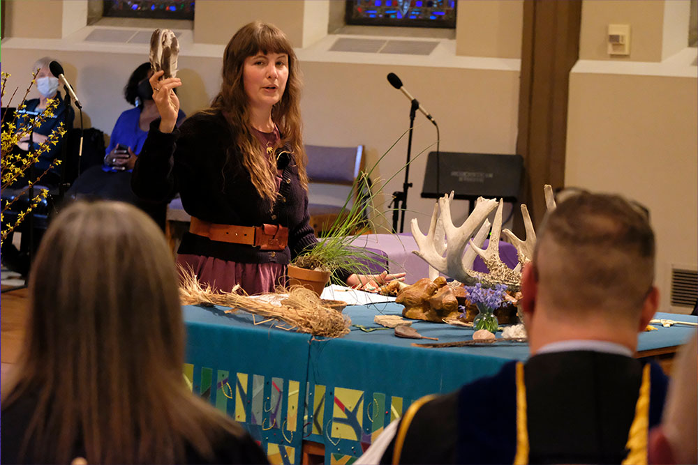 Jacqueline Anderson presenting “A Charge from the Land” at the service celebrating the launch of the Center for Ecological Regeneration  on April 22, 2022